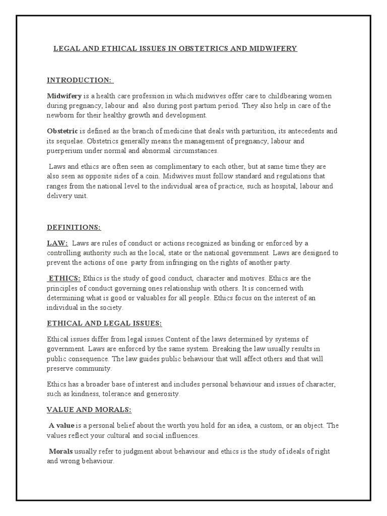 Legal and Ethical Issues in Midwifery | PDF | Midwife | Childbirth