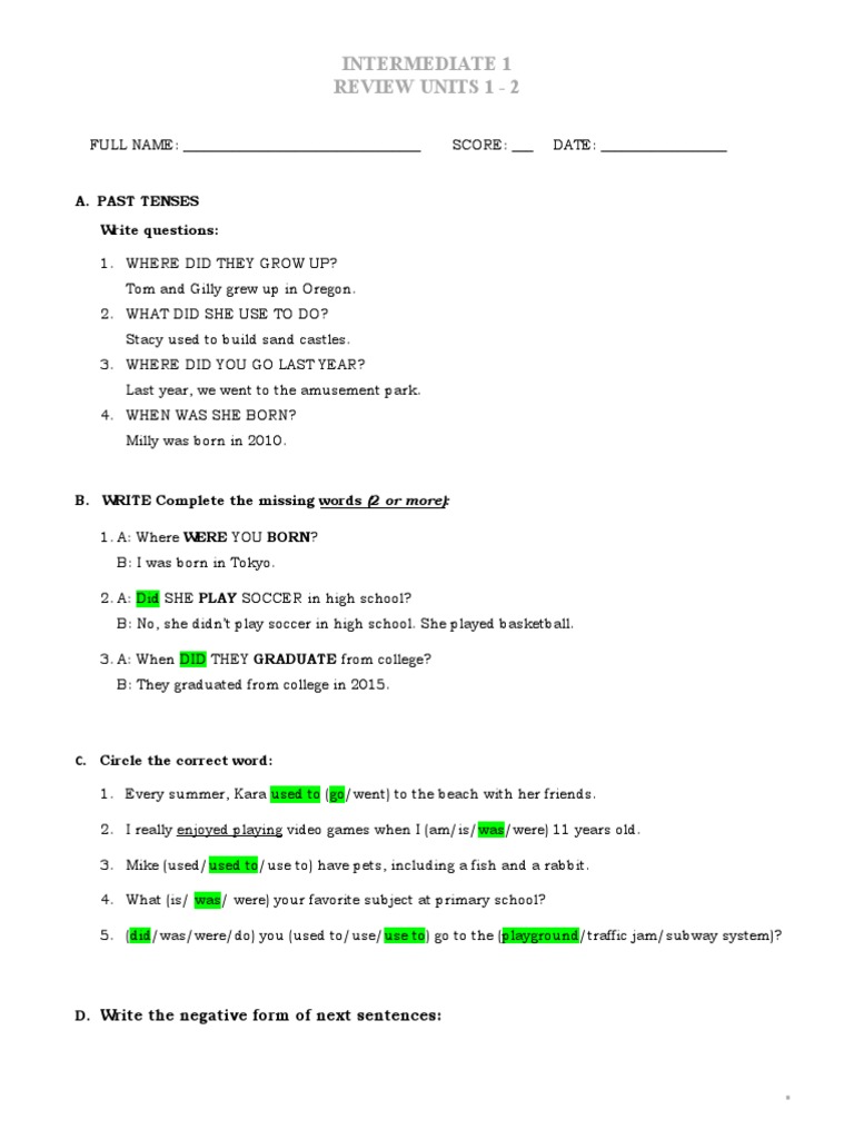 Review Units 1-2: Past Tense Exercises | PDF | Traffic | Land Transport