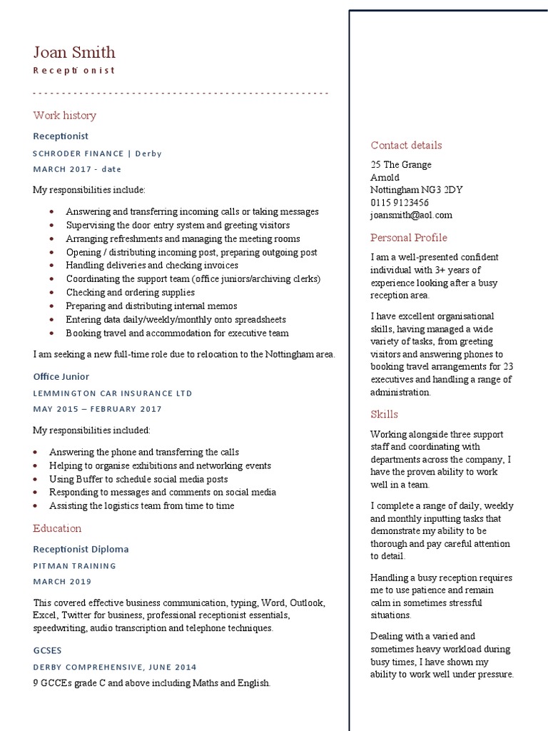 Joan Smith: Work History Contact Details | PDF | Communication | Computing