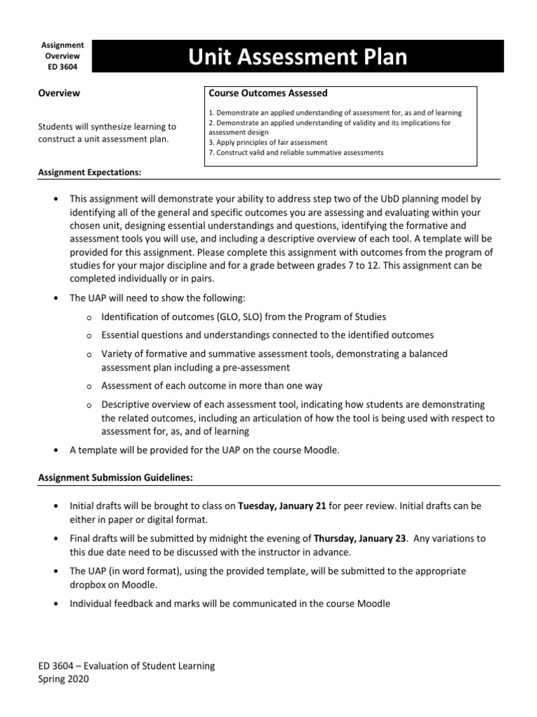 Unit Assessment Plan Guidelines | PDF | Educational Assessment | Evaluation