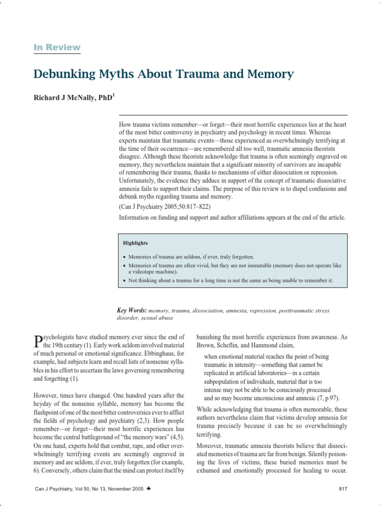 Debunking Myths About Trauma and Memory | PDF | Psychological Trauma ...