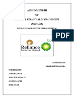 Assignment-Iii OF Advance Financial Management (MGT-412) : Topic: Reliance-British Petroleum Deal