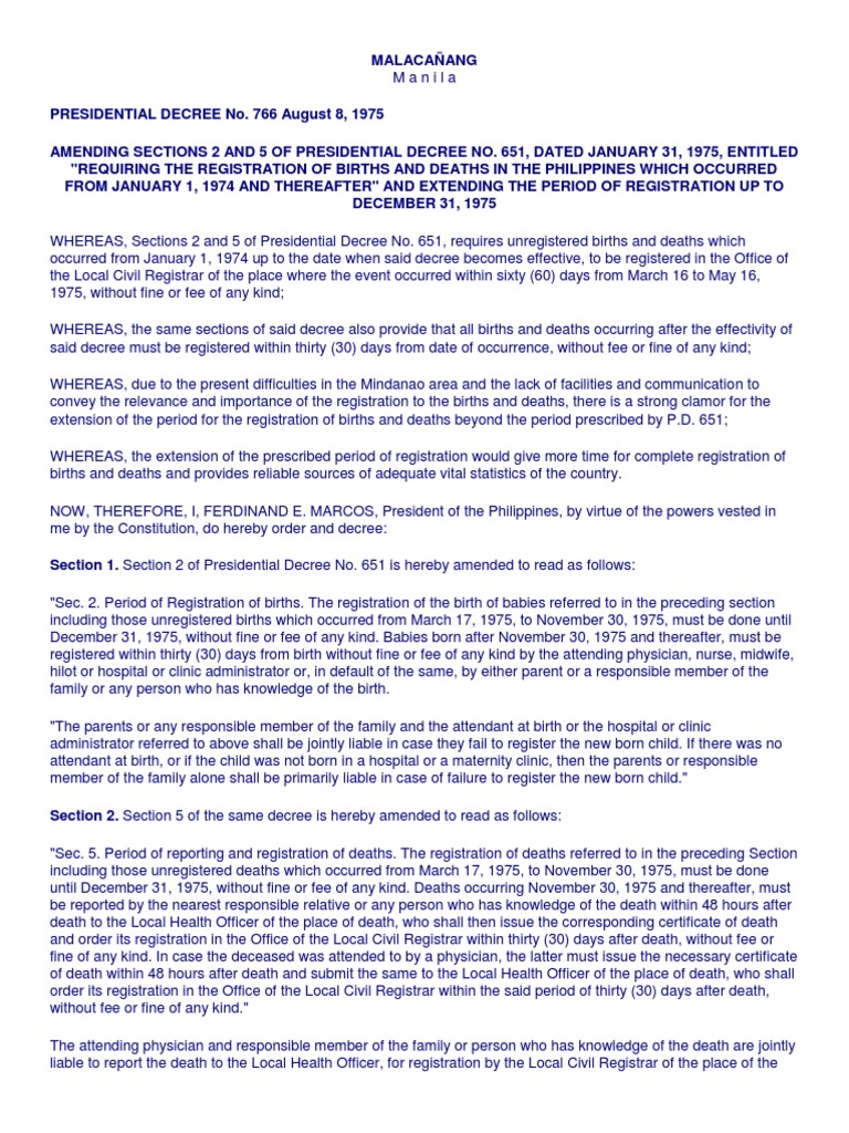 Amendments to PD 651 on Birth Registration | PDF | Justice | Crime ...
