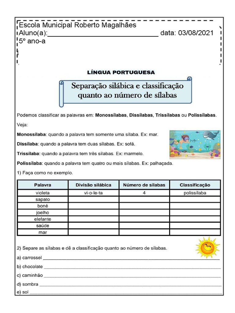 ?separação Silábica e Classificação Quanto Ao Número de Sílabas | PDF