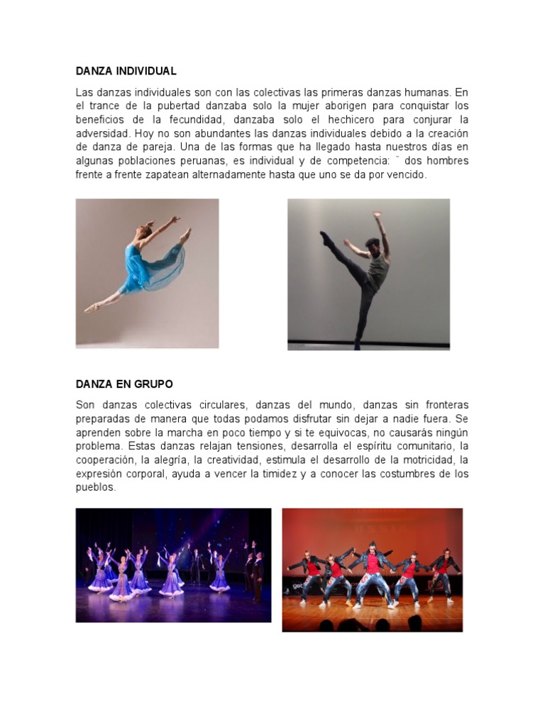 Danza Individual: Conceptos y Tipos | PDF | Bailes