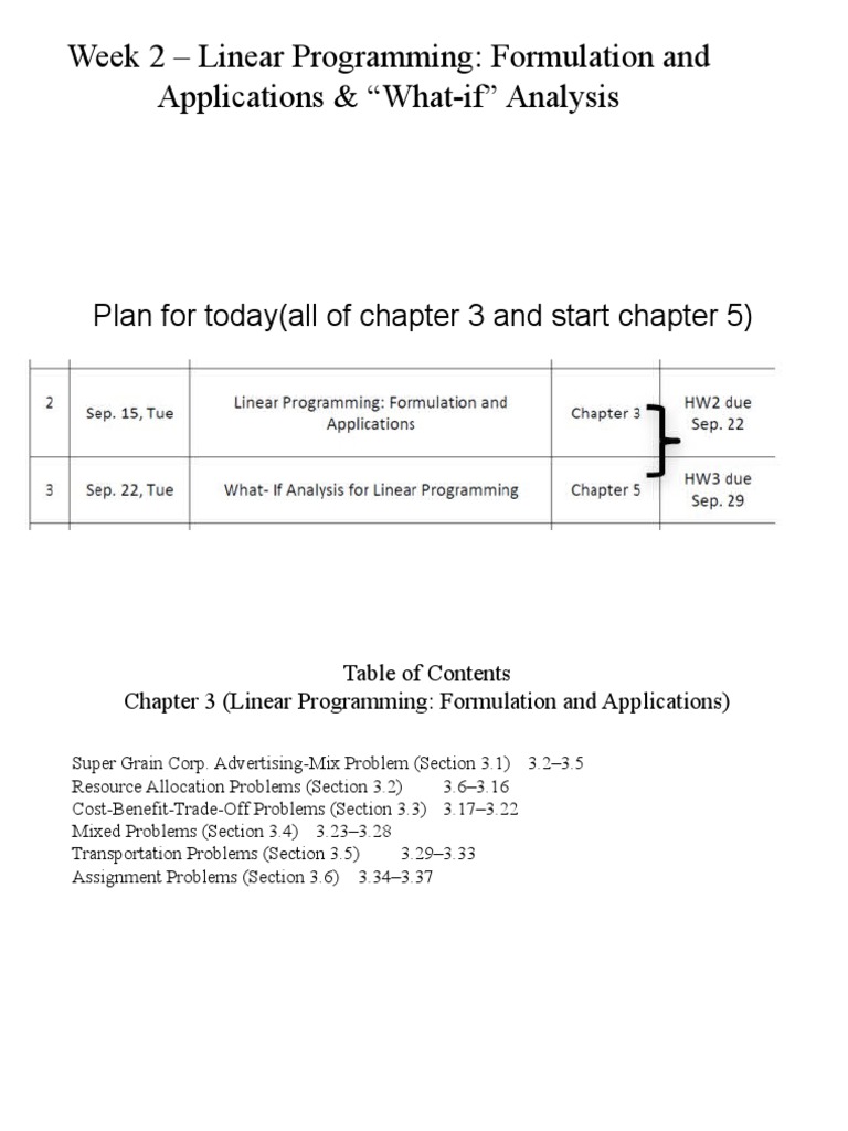 Week 2 - Linear Programming: Formulation and Applications & "What-If ...