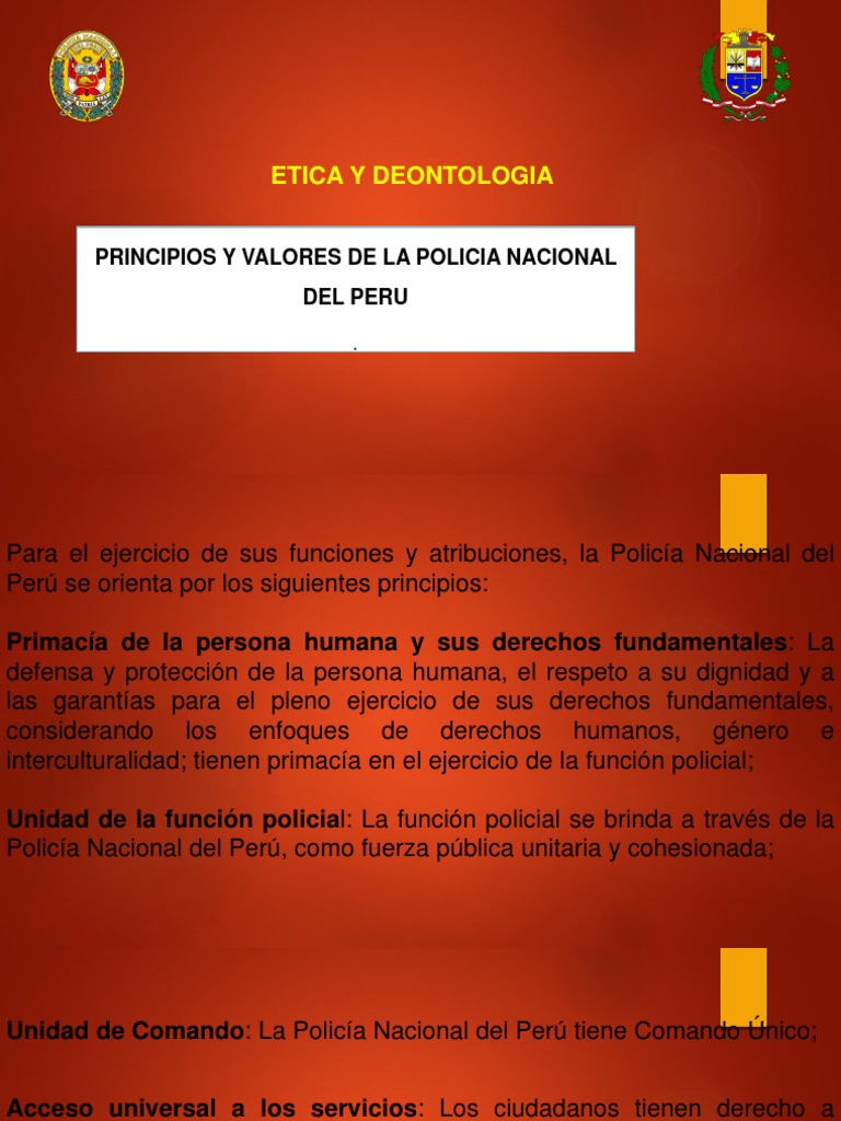 Principios y Valores de La Policia Nacional 8 | PDF | Policía | Derecho ...