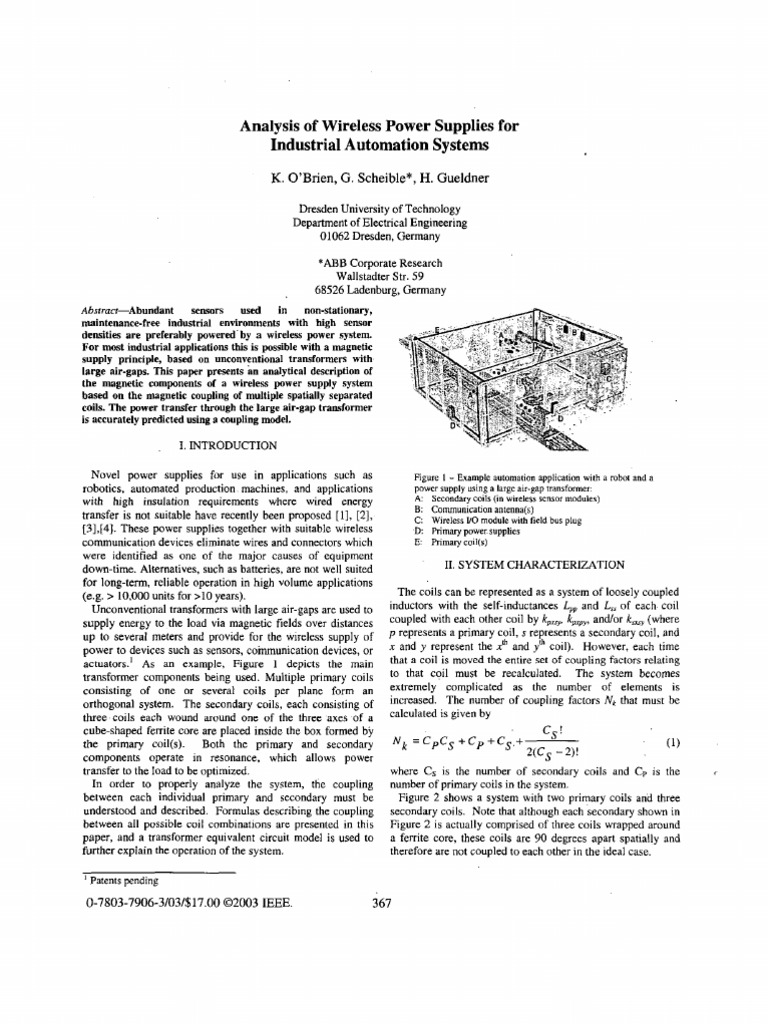 Wireless Power Supplies in Automation | PDF | Inductor | Inductance
