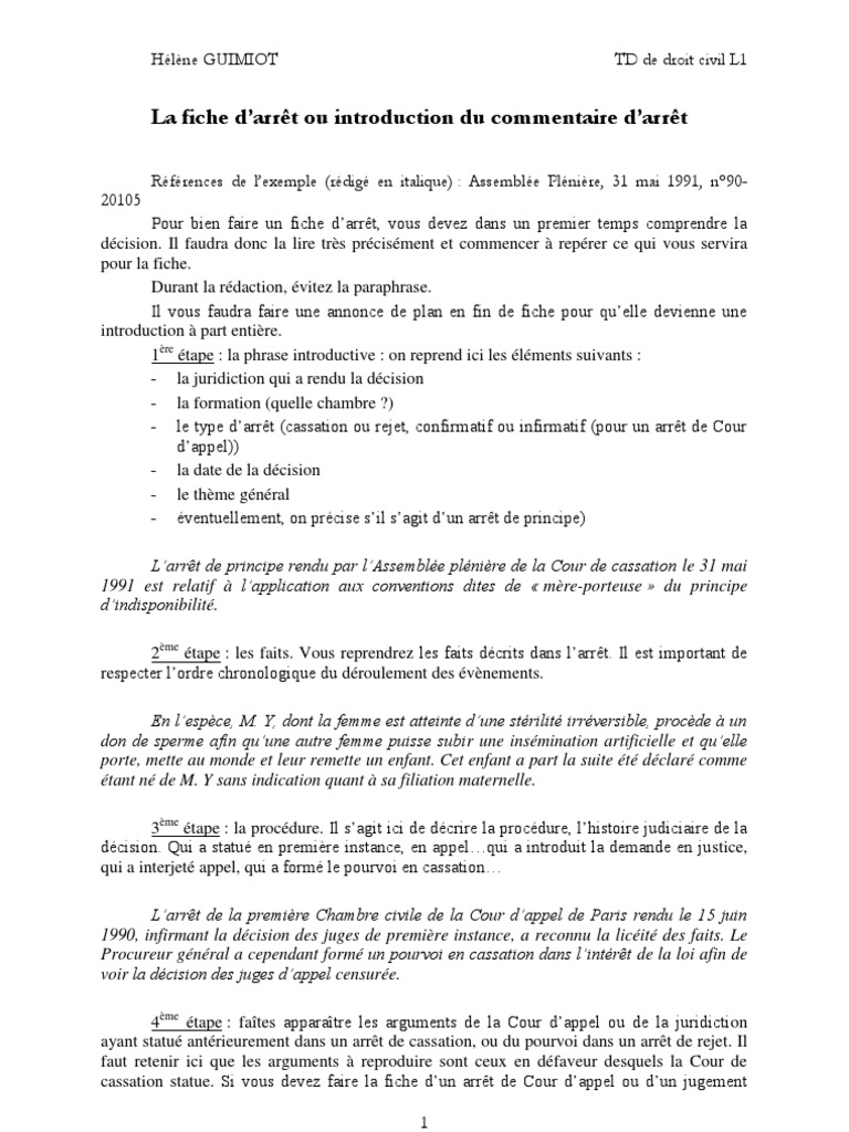 Exemple De Commentaire D Arrêt Corrigé Pdf Fiche D Arret | PDF | Vertu | Informations gouvernementales