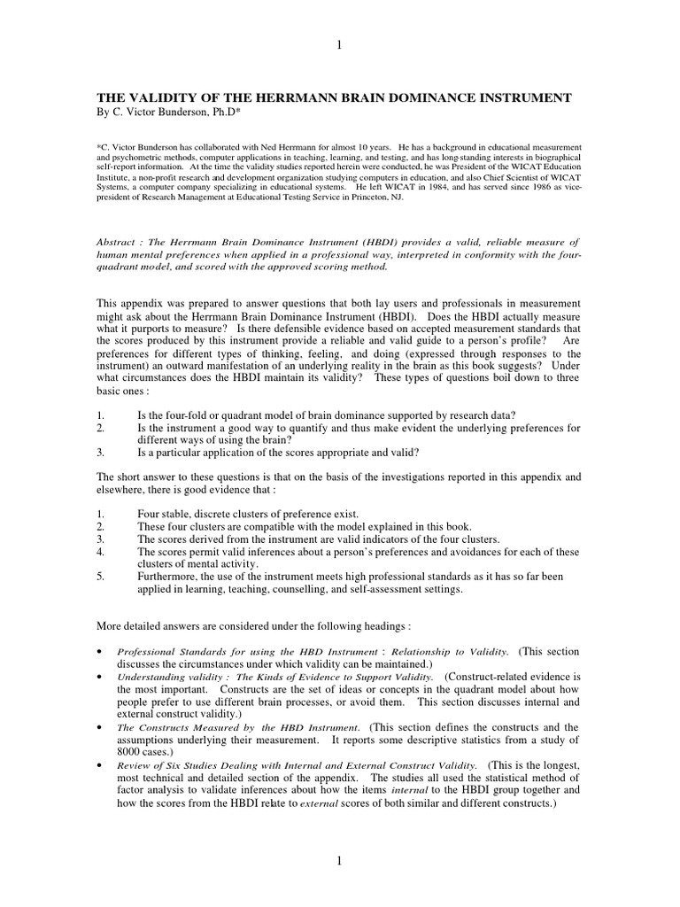 The Validity of The Herrmann Brain Domin | PDF | Validity (Statistics ...