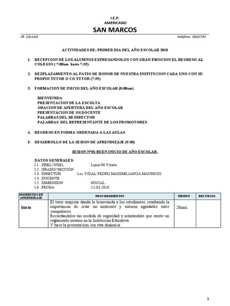 Actividades Inicio Año Escolar 2018 | PDF | Crecimiento personal y ...
