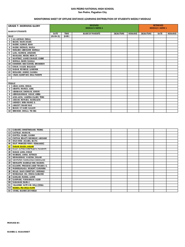 Monitoring Sheet | PDF