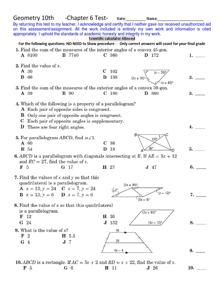 Geo R Chp 6 Test Pdf