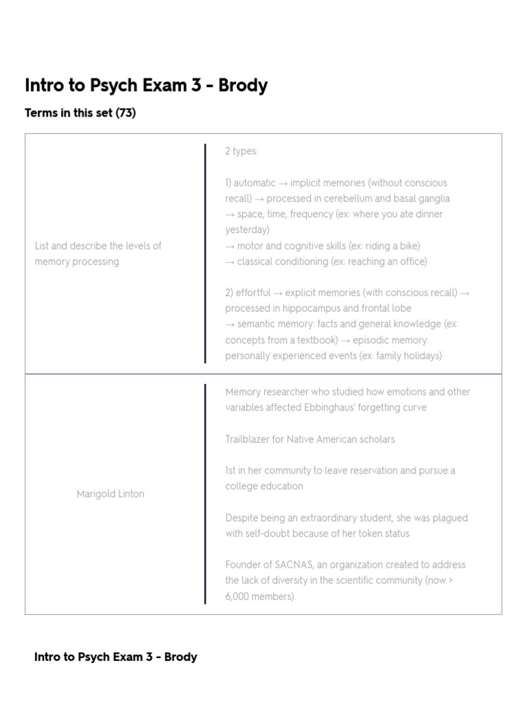 Memory Processing in Psych Exam 3 | PDF | Memory | Intelligence Quotient