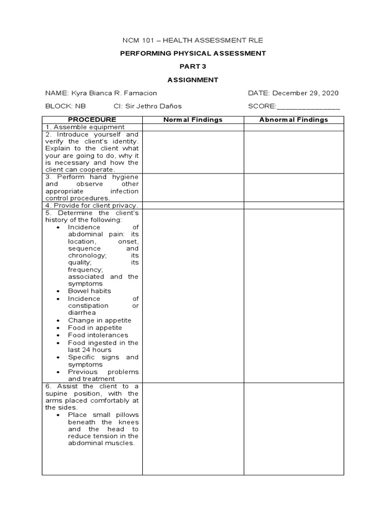 Physical Assessment Part 3 Assignment | PDF | Anatomical Terms Of ...