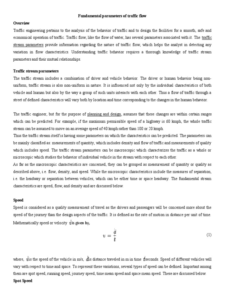 Fundamental Parameters of Traffic Flow | PDF | Speed | Time