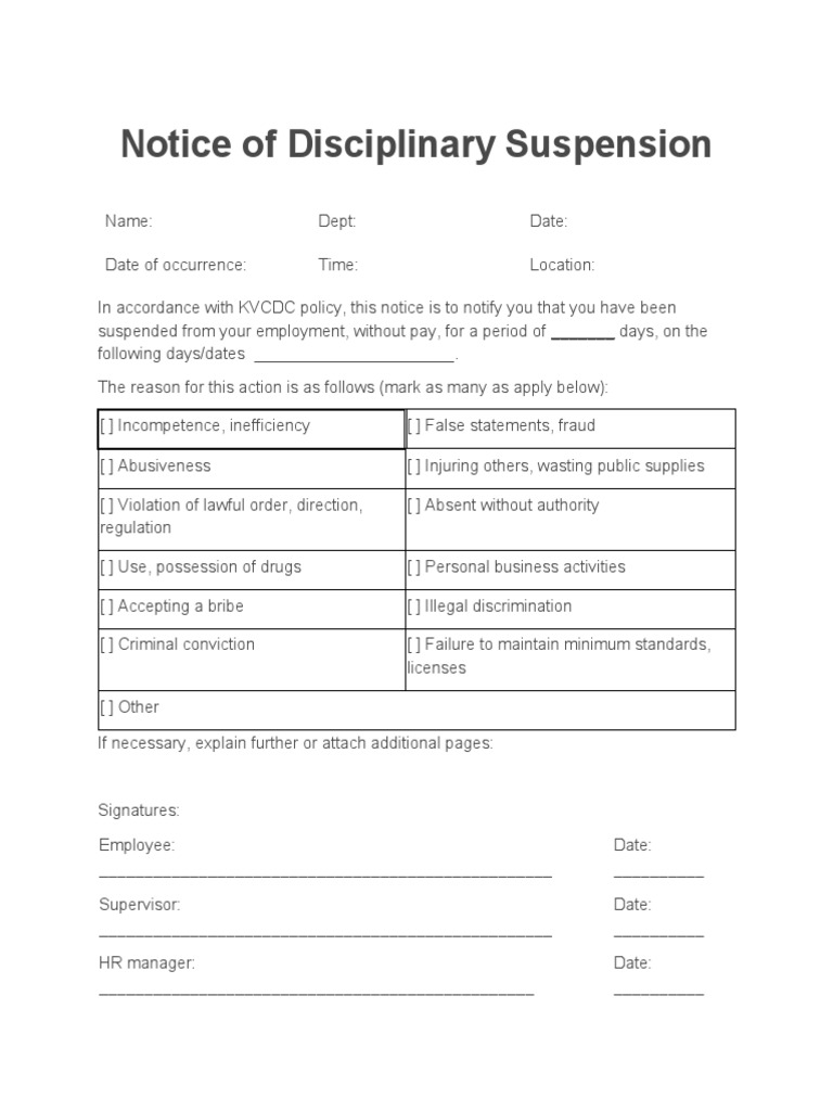 Disciplinary Suspension Notice Template | PDF | Finance & Money Management