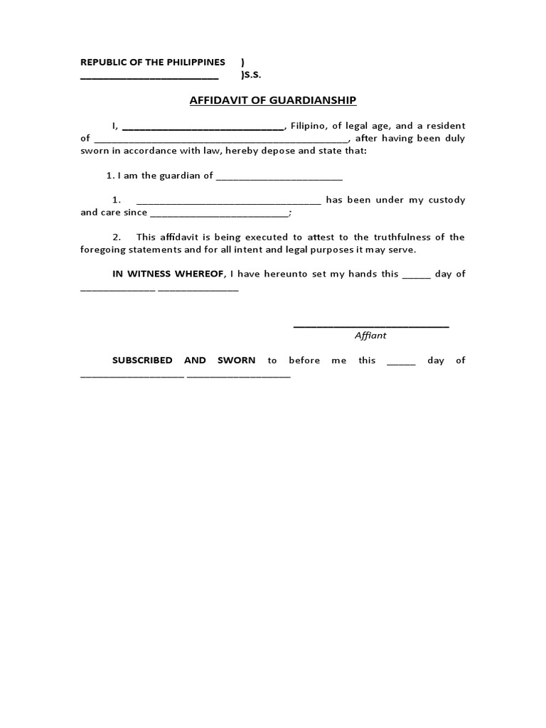 Affidavit of Guardianship Template | PDF | Law