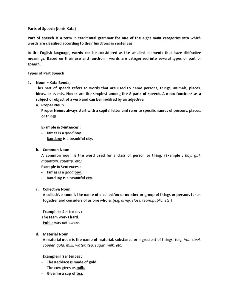 Parts of Speech Word PDF Noun Adverb