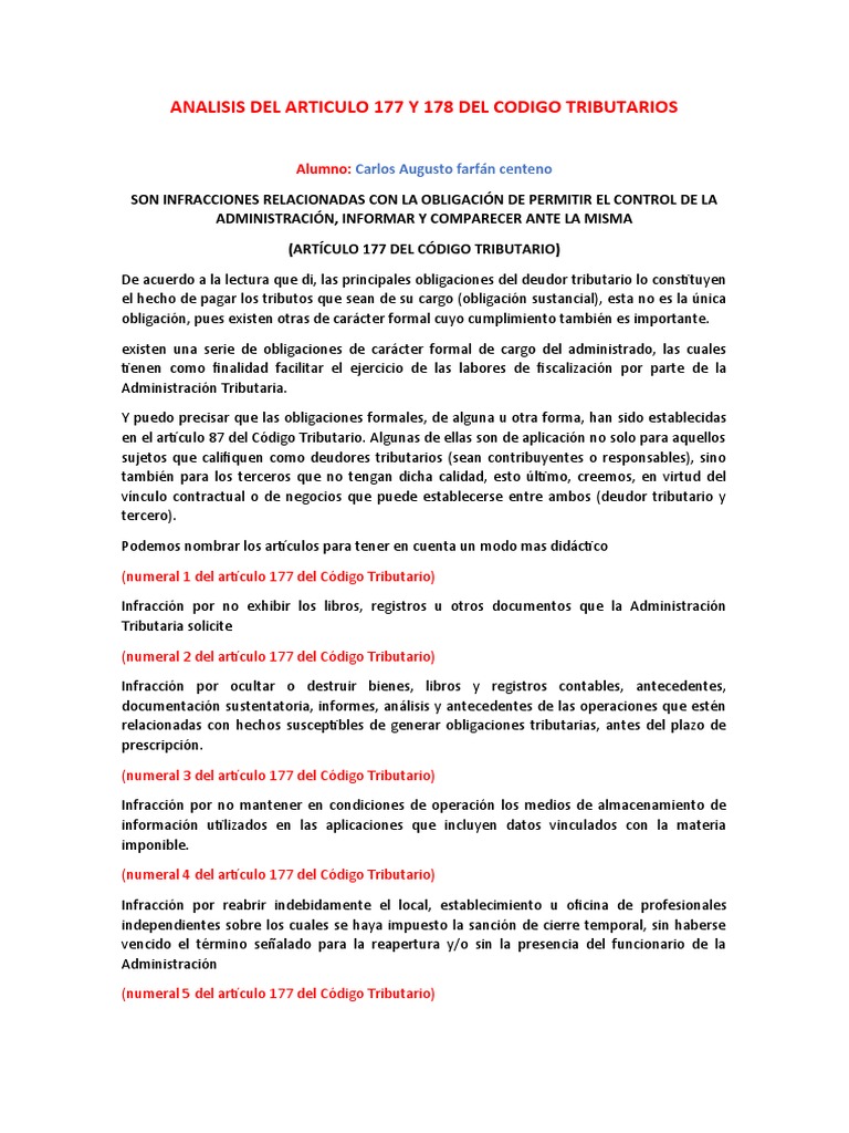 El Articulo 177 y 178 Del Codigo Tributarios | PDF | Gobierno | Economias