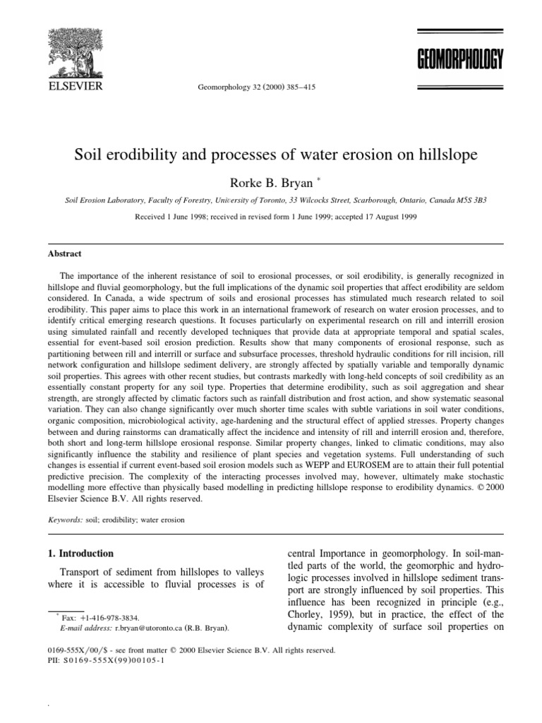 Soil Erodibility and Water Erosion Dynamics | PDF | Erosion | Surface ...