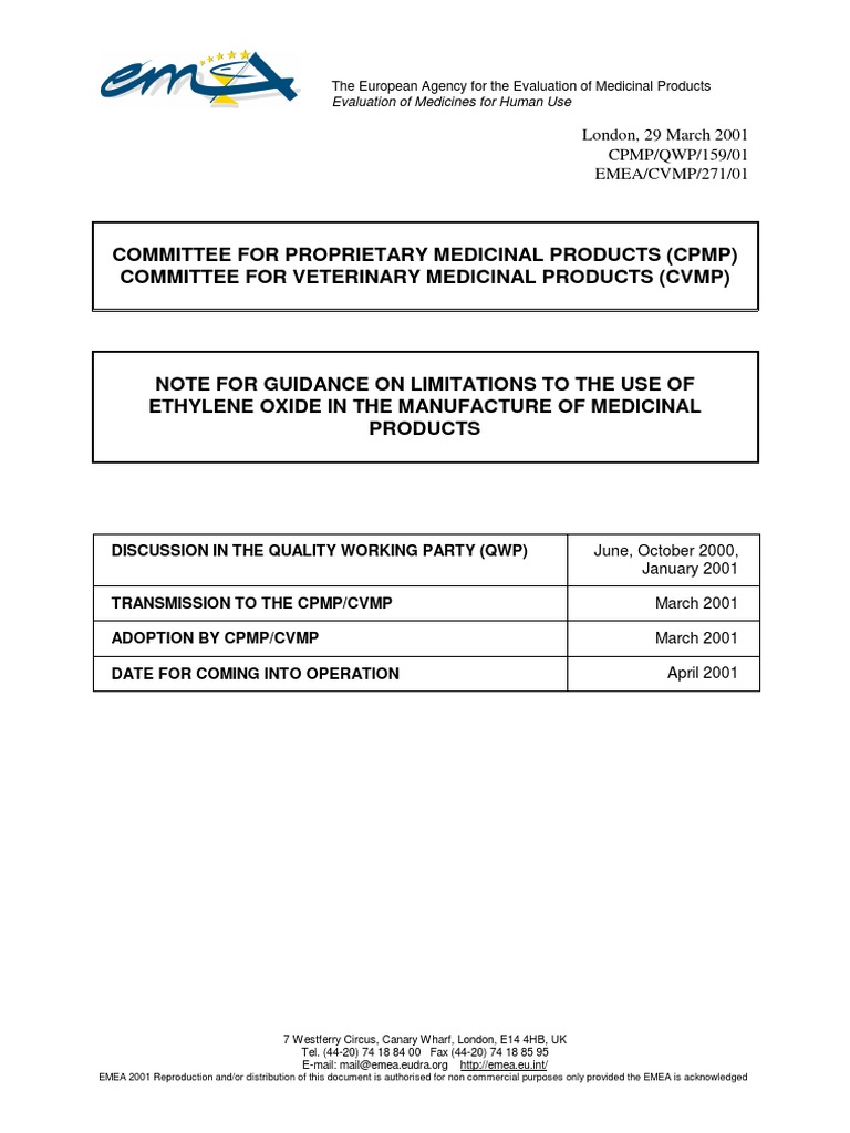 EMEA EtO Guideline PDF Sterilization (Microbiology) Chemistry