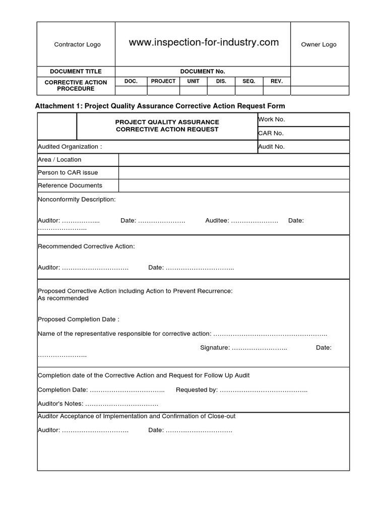 Corrective Action Request Form | PDF | Technology & Engineering