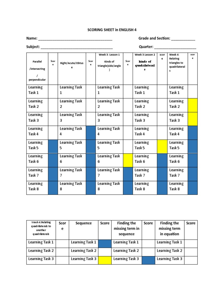 English 4 Scoring Sheet Template | PDF | Geometric Shapes | Euclidean ...