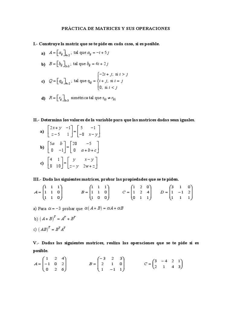 Operaciones Con Matrices En lgebra Lineal PDF Matriz Matem ticas 