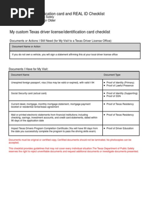 Checklist - Drivers License