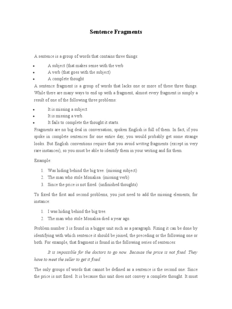 Identifying and Fixing Sentence Fragments | PDF | Linguistic Morphology ...