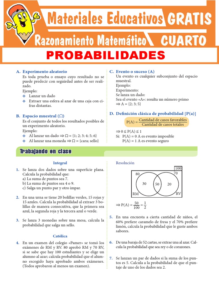 Ejercicios de Probabilidades para Cuarto Grado de Secundaria | PDF