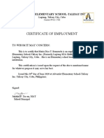 Certificate of Employment: Adventist Elementary School-Talisay Inc