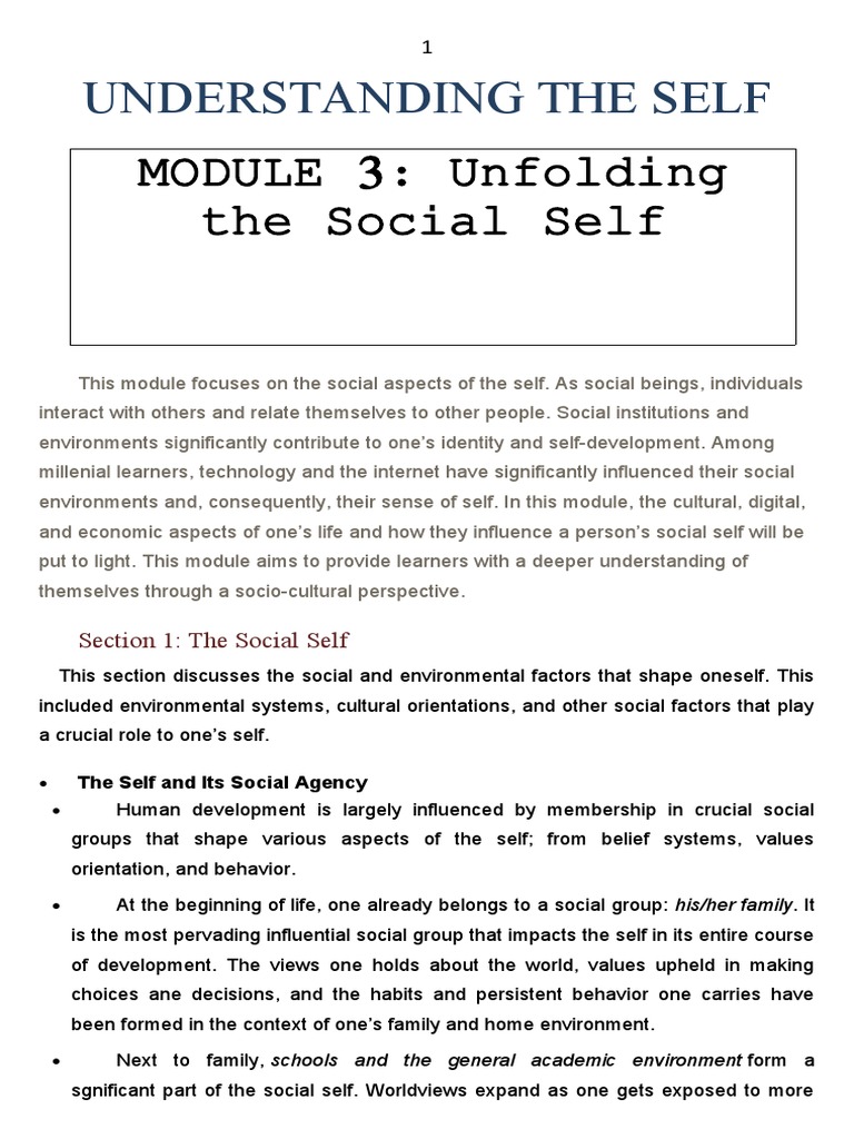 UNDERSTANDING THE SELF - Module 3 | PDF | Self | Identity (Social Science)