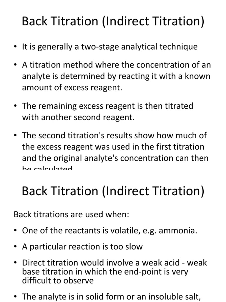 Back Titration (Indirect Titration) PDF Precipitation (Chemistry