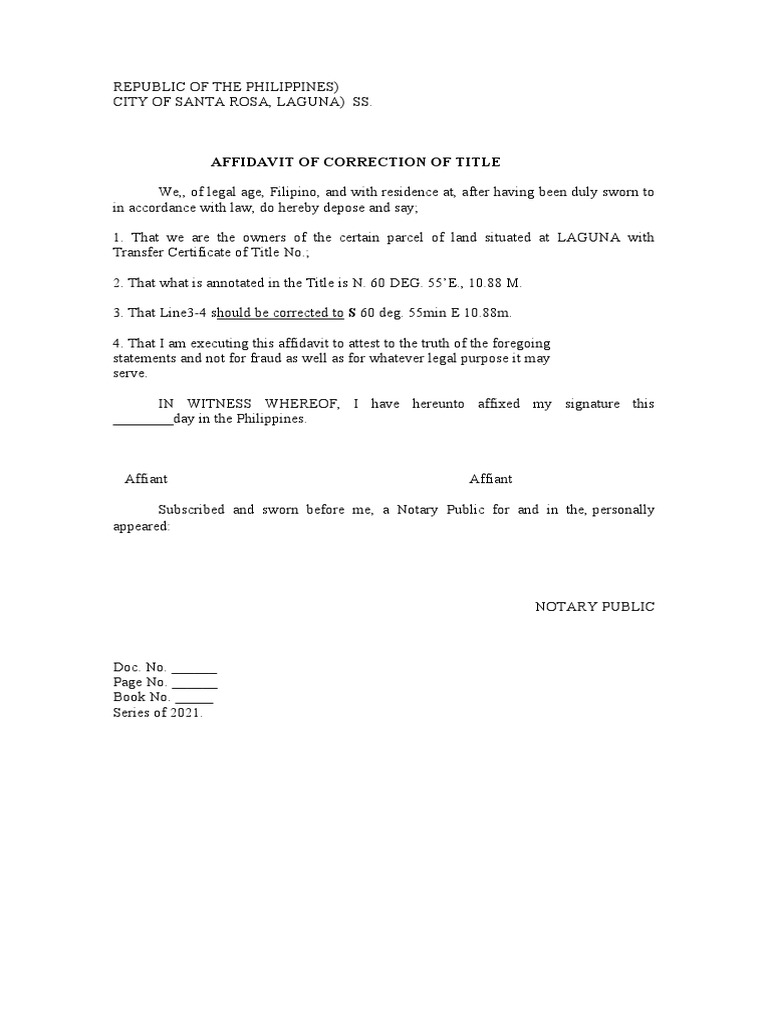 Affidavit of Correction for Land Title | PDF | Politics | Foreign ...