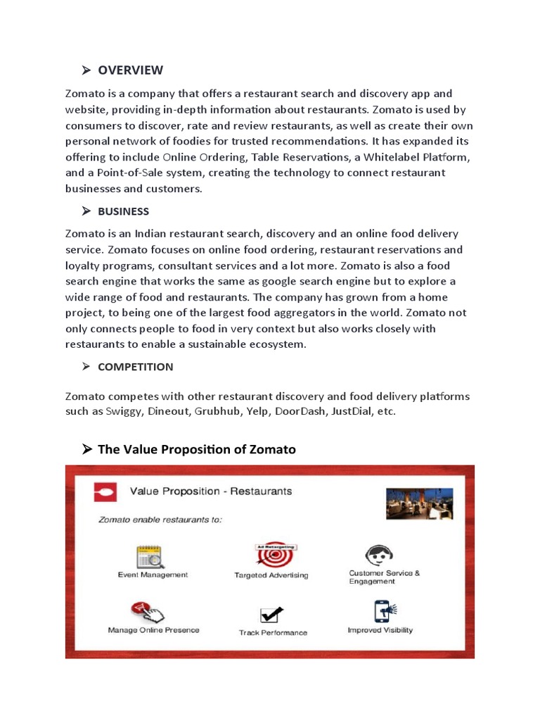 The Value Proposition of Zomato PDF Restaurants Marketing