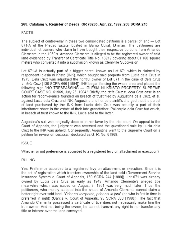 Calalang v. Register of Deeds, GR 76265, Apr. 22, 1992, 208 SCRA 215