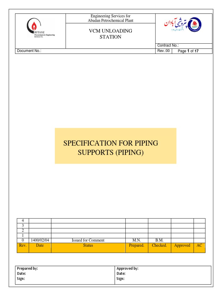 Piping Supports Specification Document | PDF | Pipe (Fluid Conveyance ...