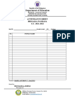 Pinoma Elementary School Attendance Sheet for Brigada Pagbasa S.Y. 2021-2022