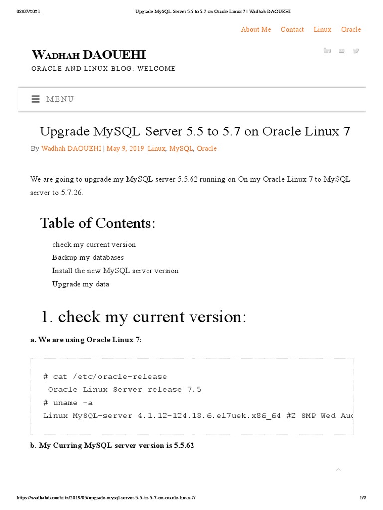 Upgrade MySQL Server 5.5 To 5.7 On Oracle Linux 7 | PDF | My Sql | Software