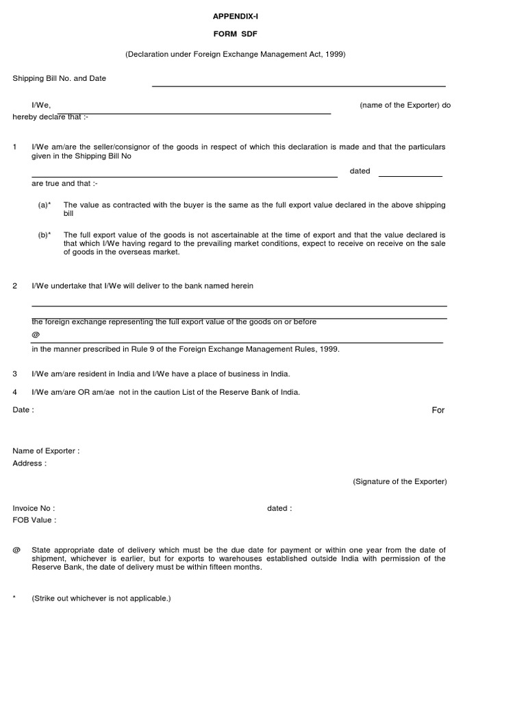 SDF Form for Export Declaration | PDF | Finance & Money Management