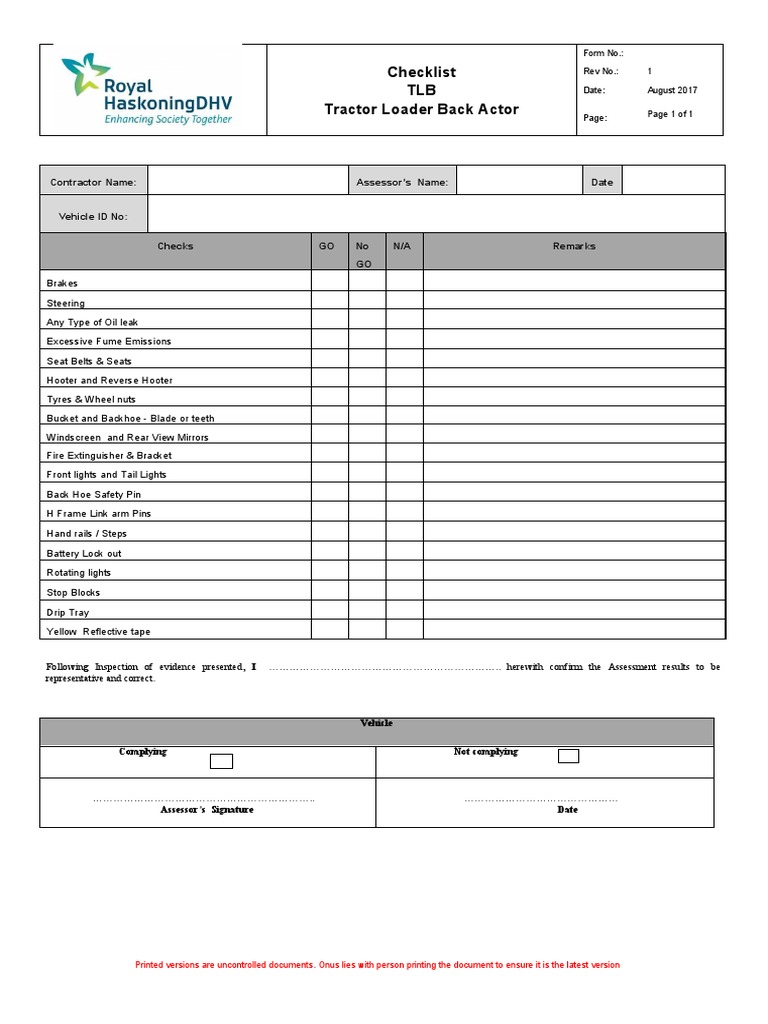 TLB Daily Inspection Checklist | PDF