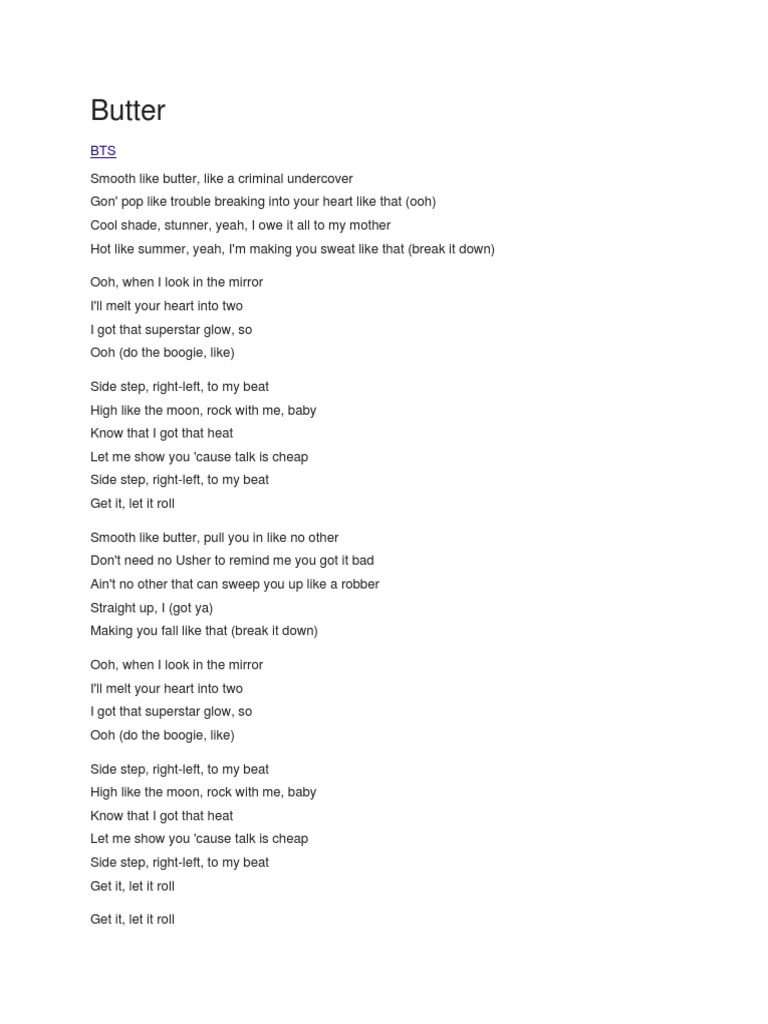 BTS Butter Lyrics in English | PDF