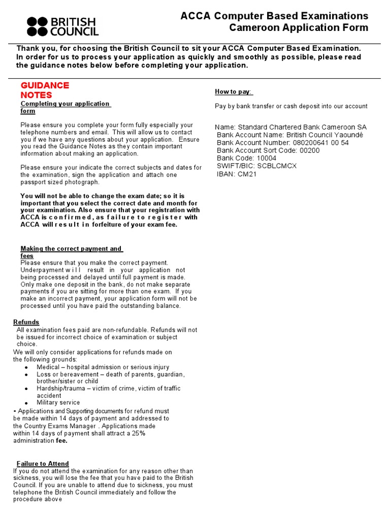 ACCA Exam Application Form Cameroon | PDF | Identity Document | Test ...