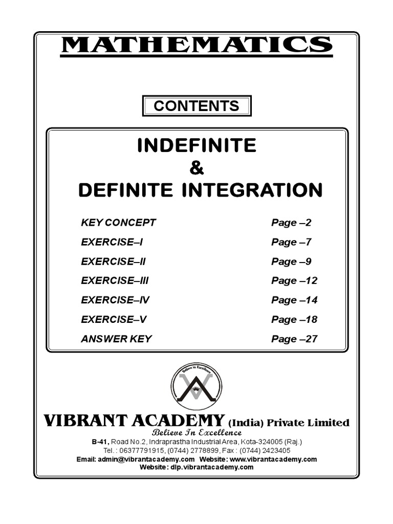 Indefinite Definite Integration XII | PDF | Integral | Function ...