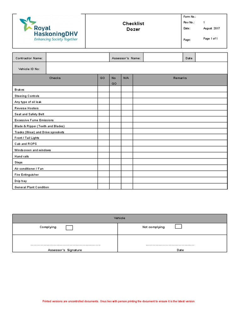 Dozer Inspection Checklist | PDF