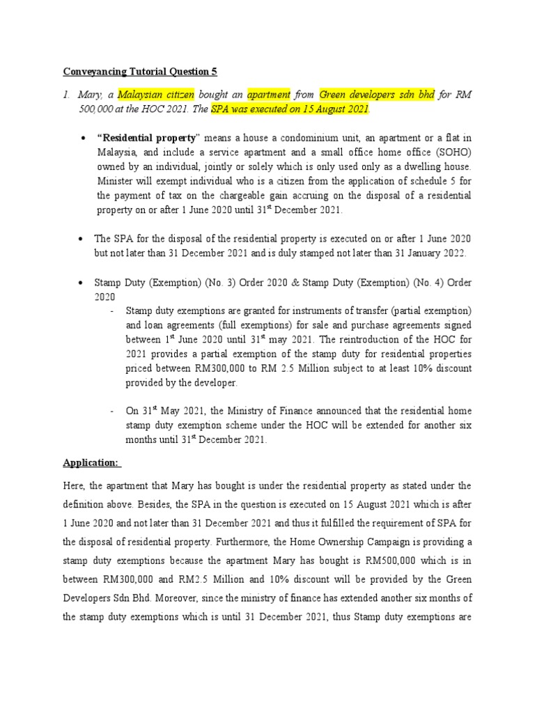 Assessing Stamp Duty Exemption Eligibility for the Purchase of a
