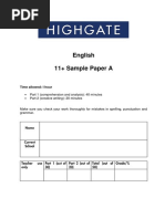 Highgate School 11 Plus English Sample Paper A