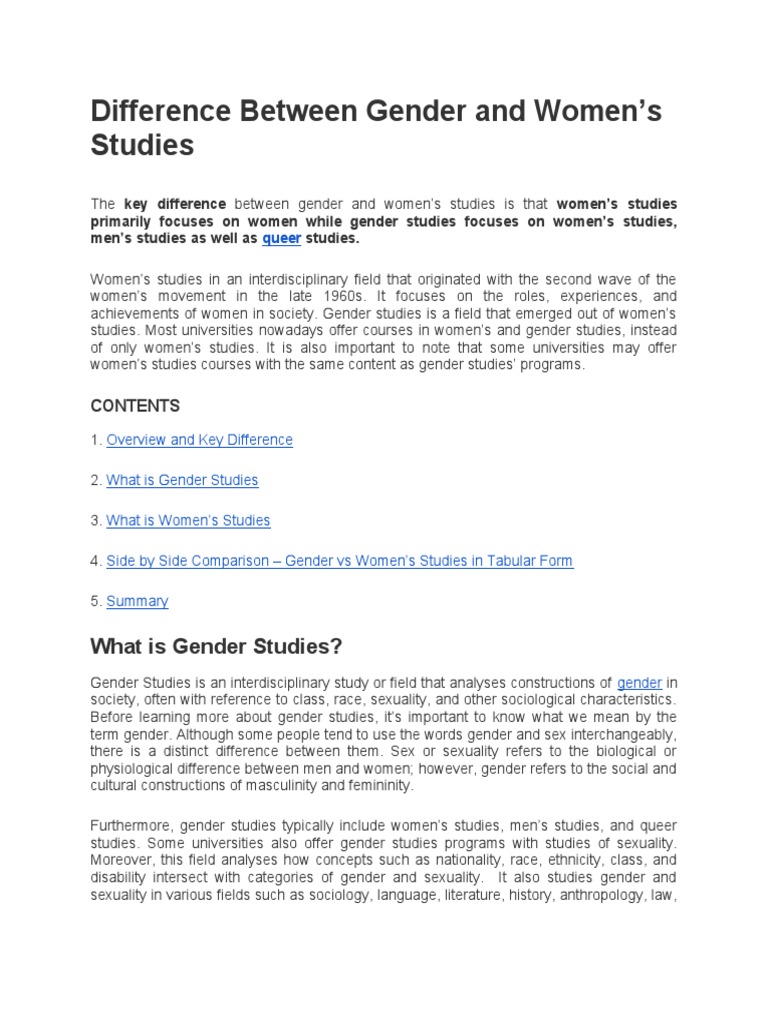 Difference Between Gender and Women's Studies | PDF | Women's Studies ...